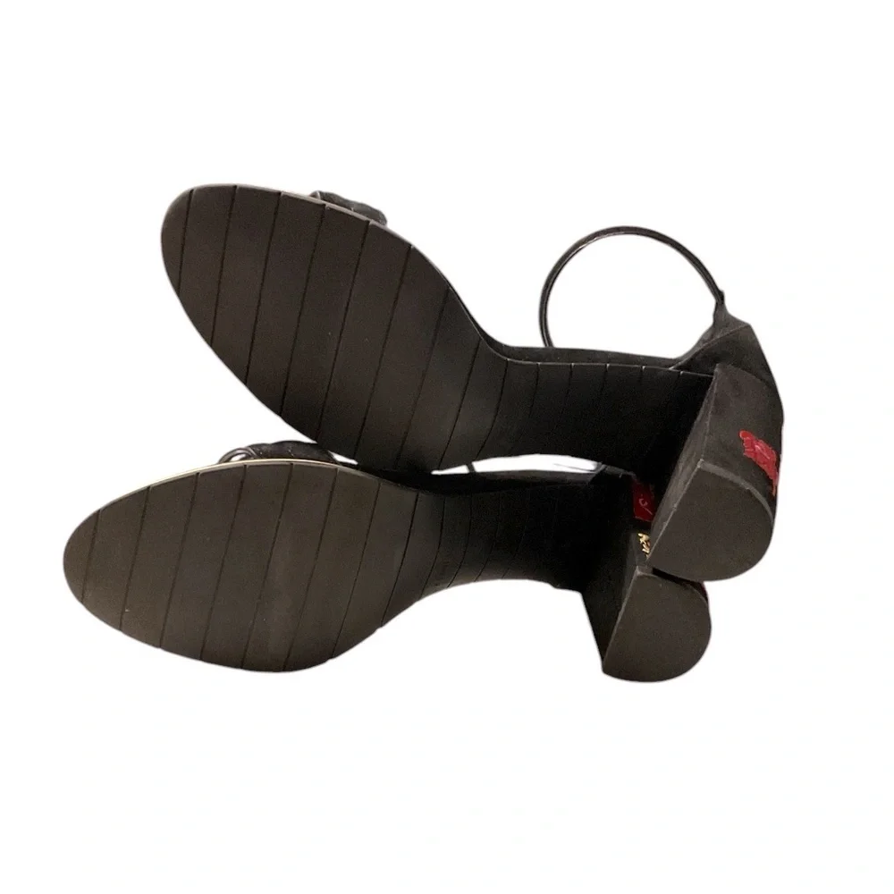 Kenneth Cole‎ Lisa Floral Embroidered Block Heels Black 8 Ankle Strap
